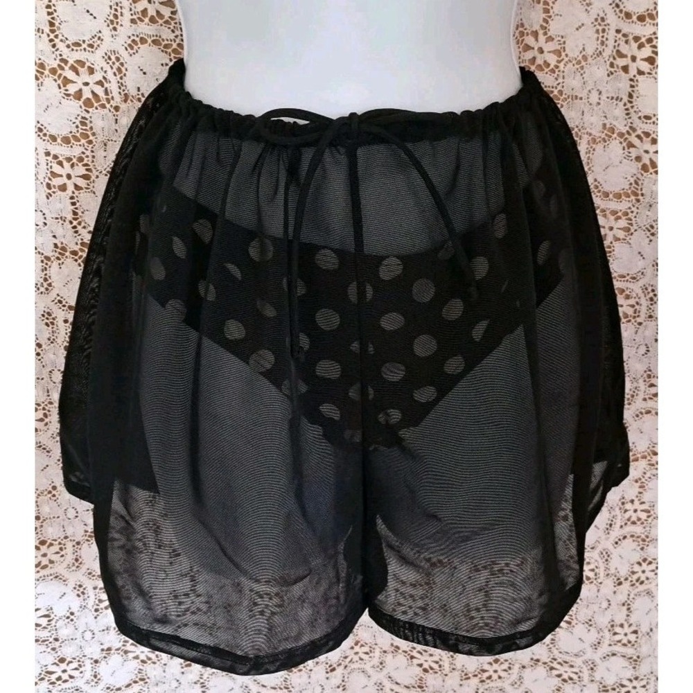 Kate Spade Bikini Bottom M Polka Dot Black/Off White w/Unbranded Blk Mesh Shorts - Picture 8 of 12